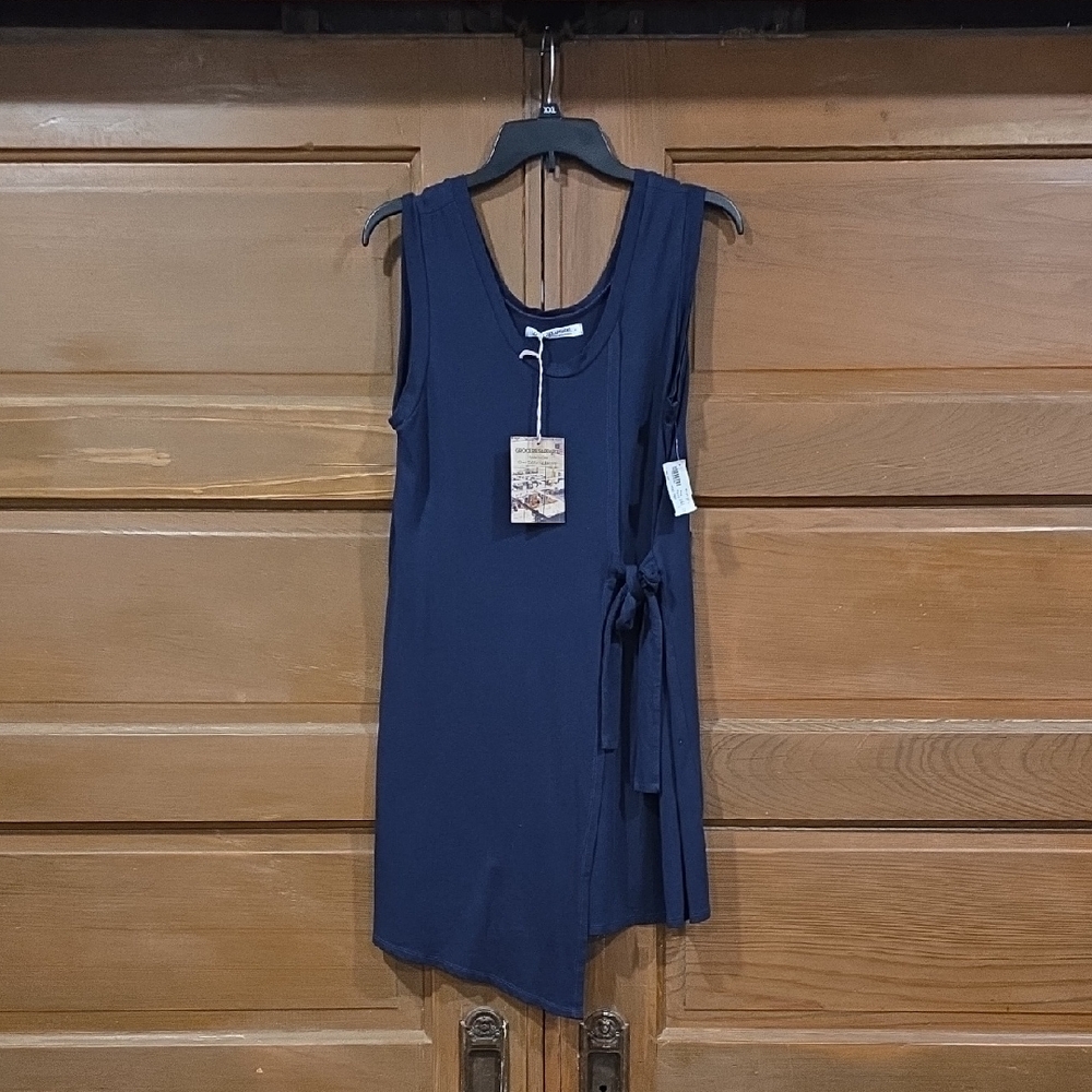 Sleeveless Asymmetrical Side-Tie Dress in Navy